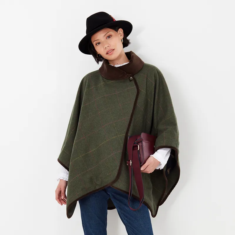 Joules Jillian Tweed Cape - Green Tweed-1