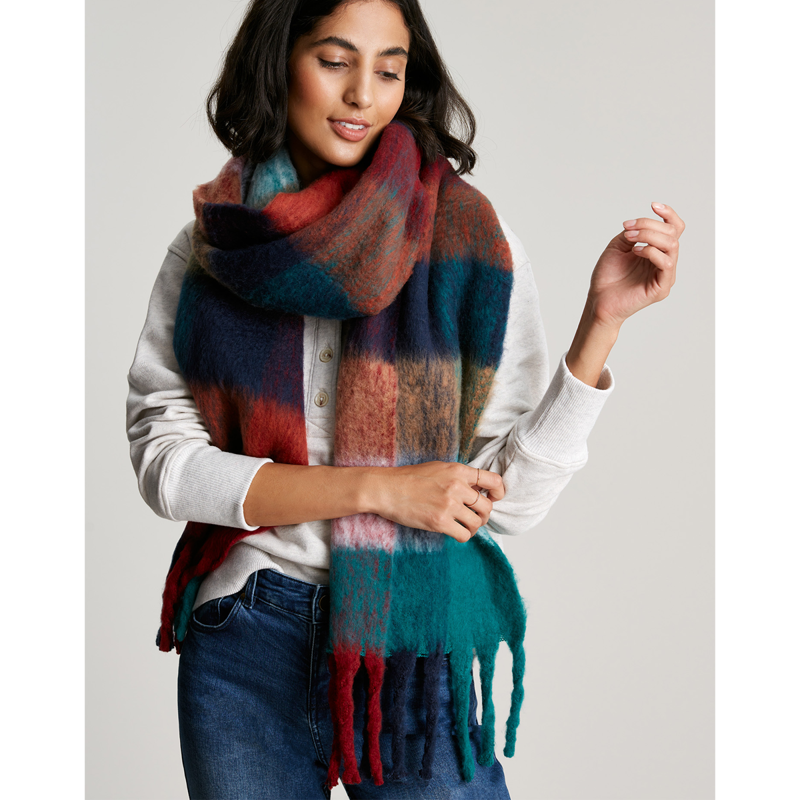 Joules Folley Brushed Check Scarf - Navy Green Check-2