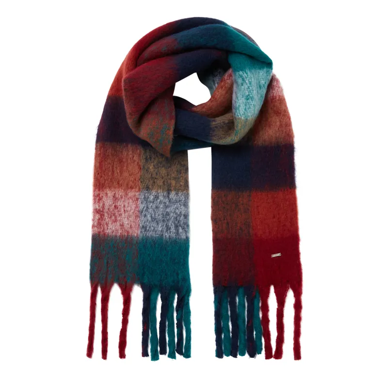 Joules Folley Brushed Check Scarf - Navy Green Check