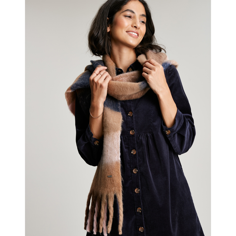 Joules Folley Brushed Check Scarf - Tan Pink Check-3