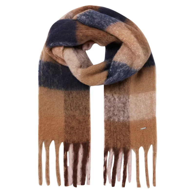 Joules Folley Brushed Check Scarf - Tan Pink Check
