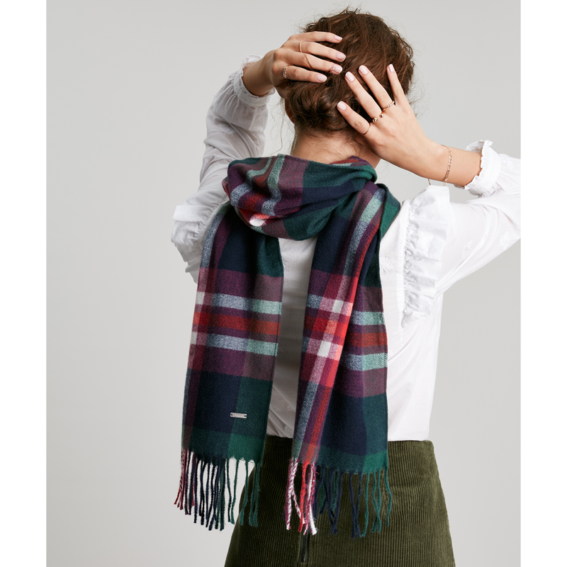 Joules Bracken Check Warm Handle Scarf - Navy Pink Check-2