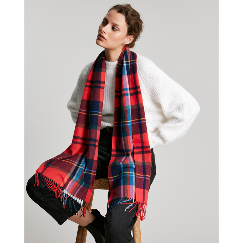 Joules Bracken Check Warm Handle Scarf - Red Check-2