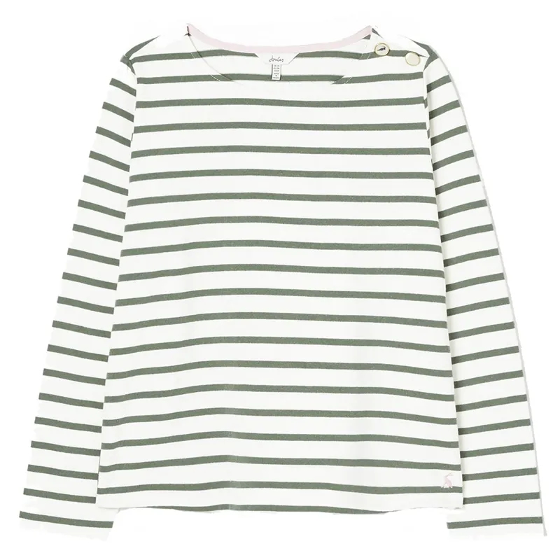 Joules Aubree Button Shoulder Jersey Top - Cream Green Stripe