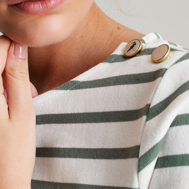 Joules Aubree Button Shoulder Jersey Top - Cream Green Stripe-4