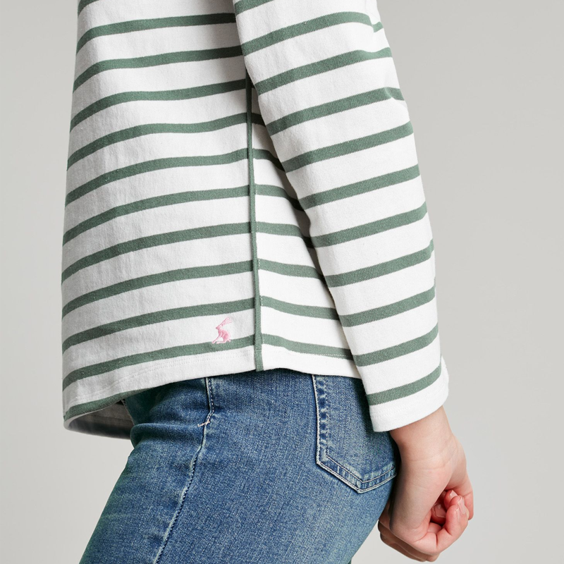 Joules Aubree Button Shoulder Jersey Top - Cream Green Stripe-3