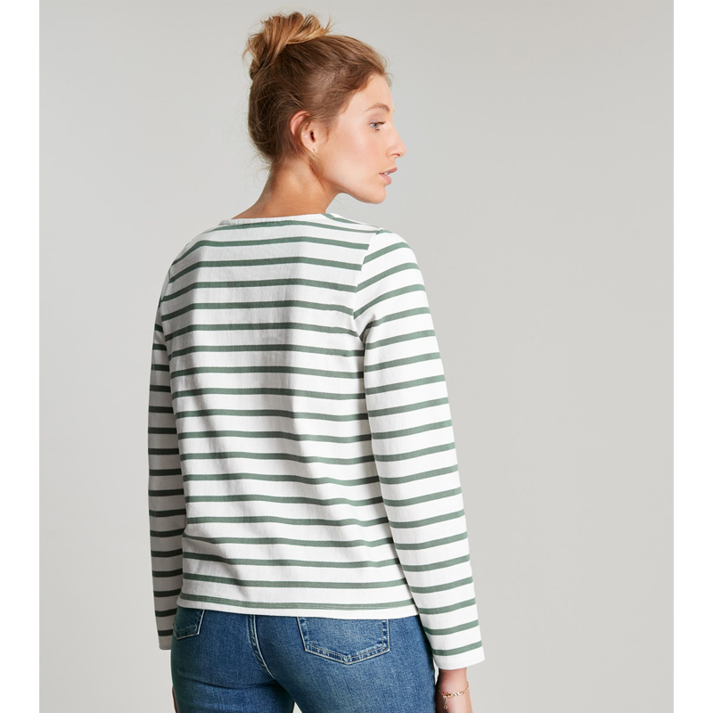 Joules Aubree Button Shoulder Jersey Top - Cream Green Stripe-2