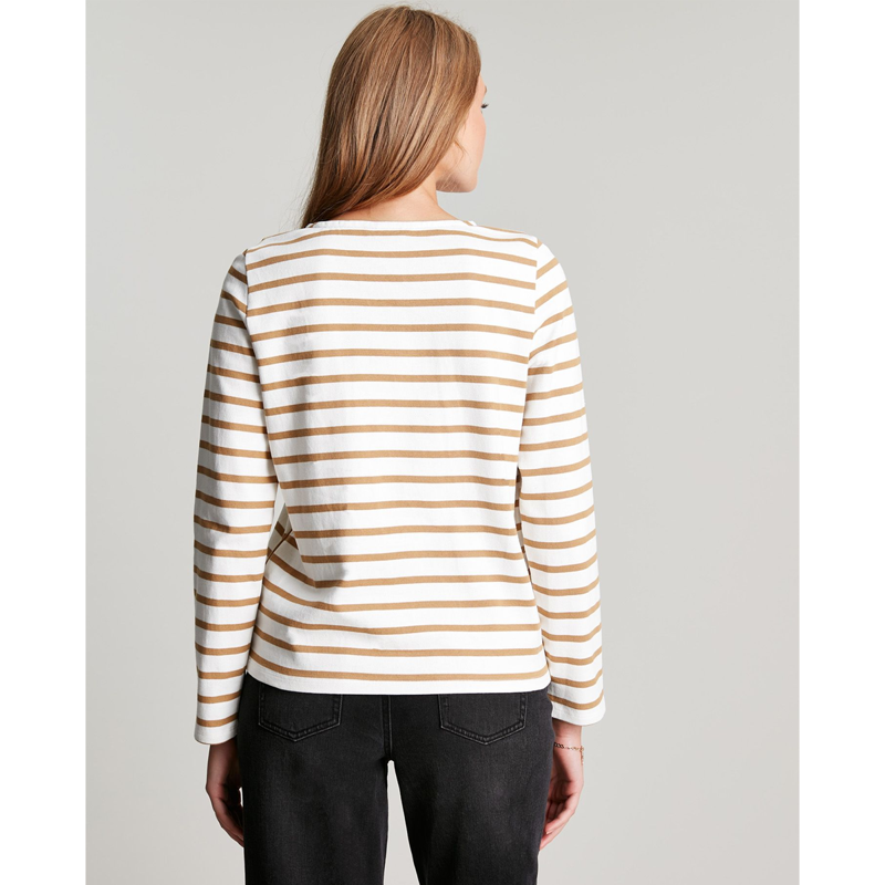 Joules Aubree Button Shoulder Jersey Top - Cream Tan Stripe-3