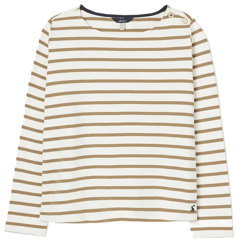 Joules Aubree Button Shoulder Jersey Top - Cream Tan Stripe