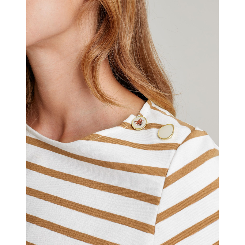 Joules Aubree Button Shoulder Jersey Top - Cream Tan Stripe-4
