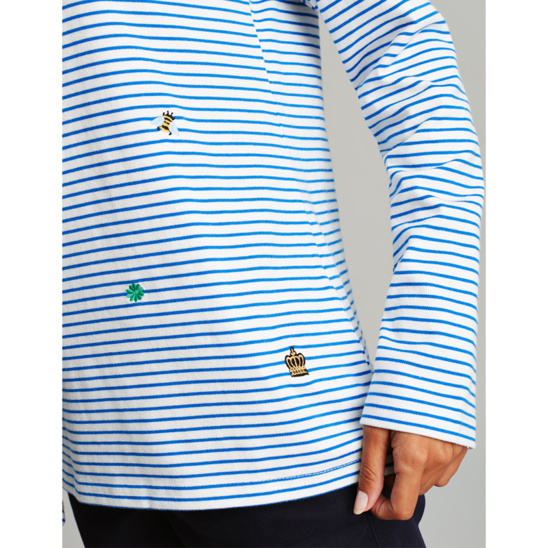 Joules Harbour Embroidered Long Sleeve Jersey Top - Bees Stripe Embroidery-3