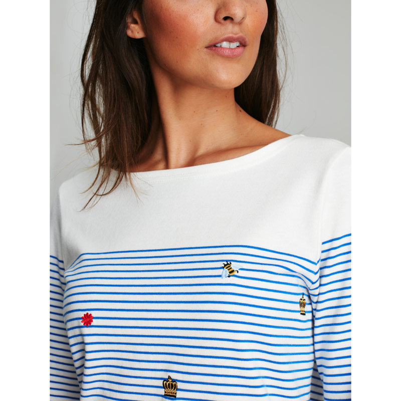 Joules Harbour Embroidered Long Sleeve Jersey Top - Bees Stripe Embroidery-2