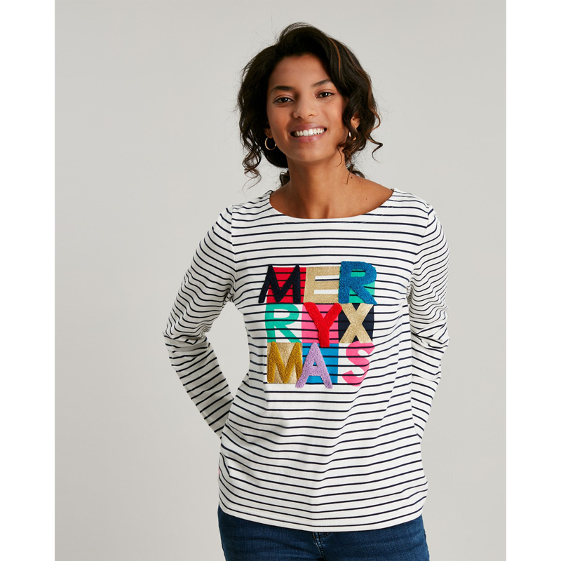 Joules Harbour Luxe Long Sleeve Jersey Top - Christmas Harbour-1