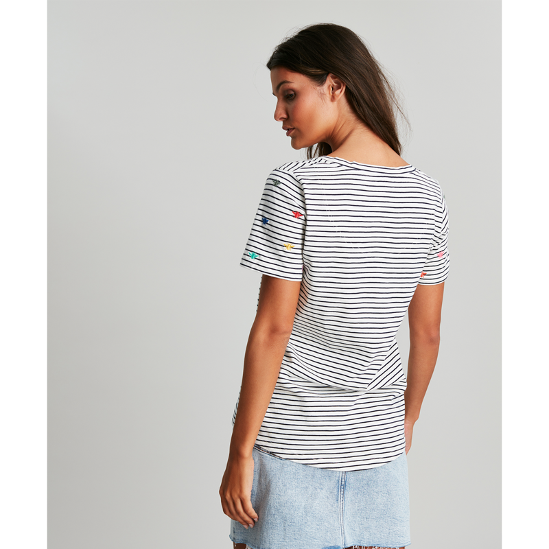 Joules Celina Embroidered V Neck T-Shirt - Cream Bee Stripe-2