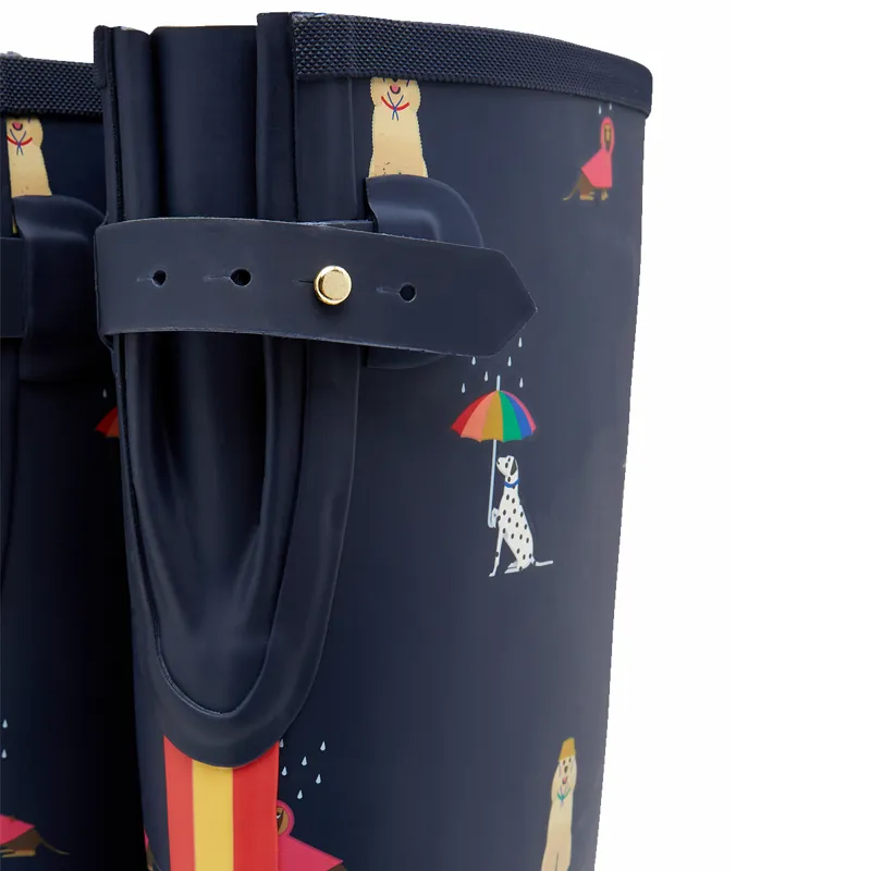 Joules Printed Welly With Adjustable Back Gusset - Navy Rainbow Dog-3