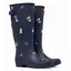 Joules Printed Welly With Adjustable Back Gusset - Navy Rainbow Dog