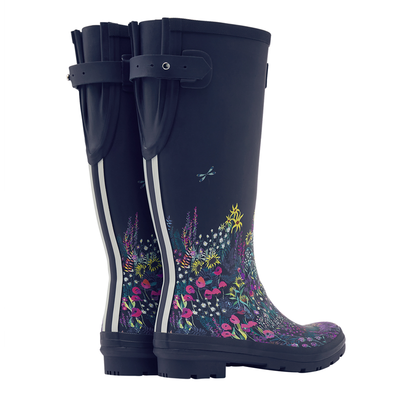 Joules Printed Welly With Adjustable Back Gusset - Navy Ditsy-1