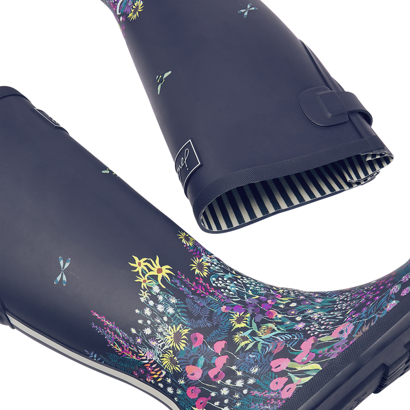 Joules Printed Welly With Adjustable Back Gusset - Navy Ditsy-3