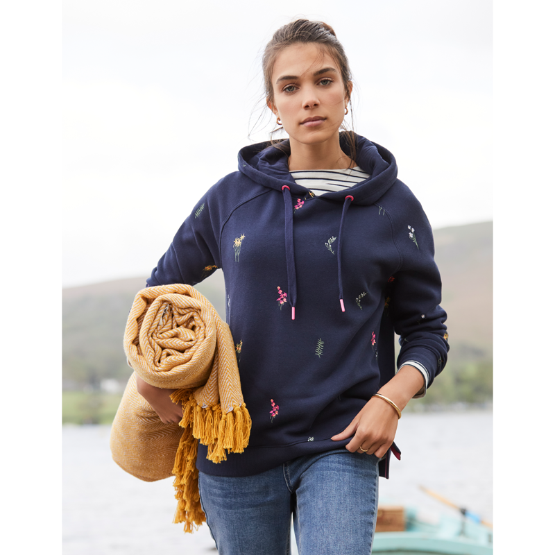 Joules Rowley Hooded Sweatshirt - Navy Ditsy Embroidery-3