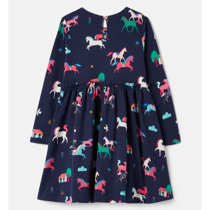 Joules Hampton Long Sleeve Paperbag Waist Jersey Dress - Navy Ponies-1