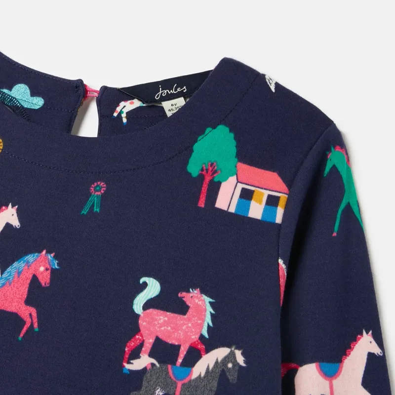 Joules Hampton Long Sleeve Paperbag Waist Jersey Dress - Navy Ponies-2