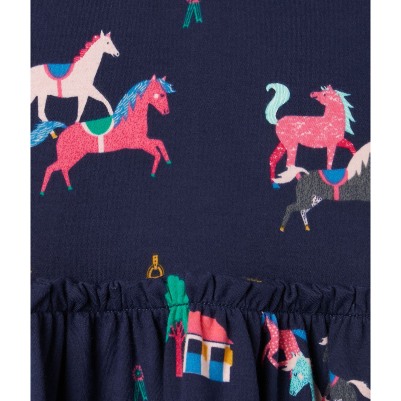 Joules Hampton Long Sleeve Paperbag Waist Jersey Dress - Navy Ponies-3