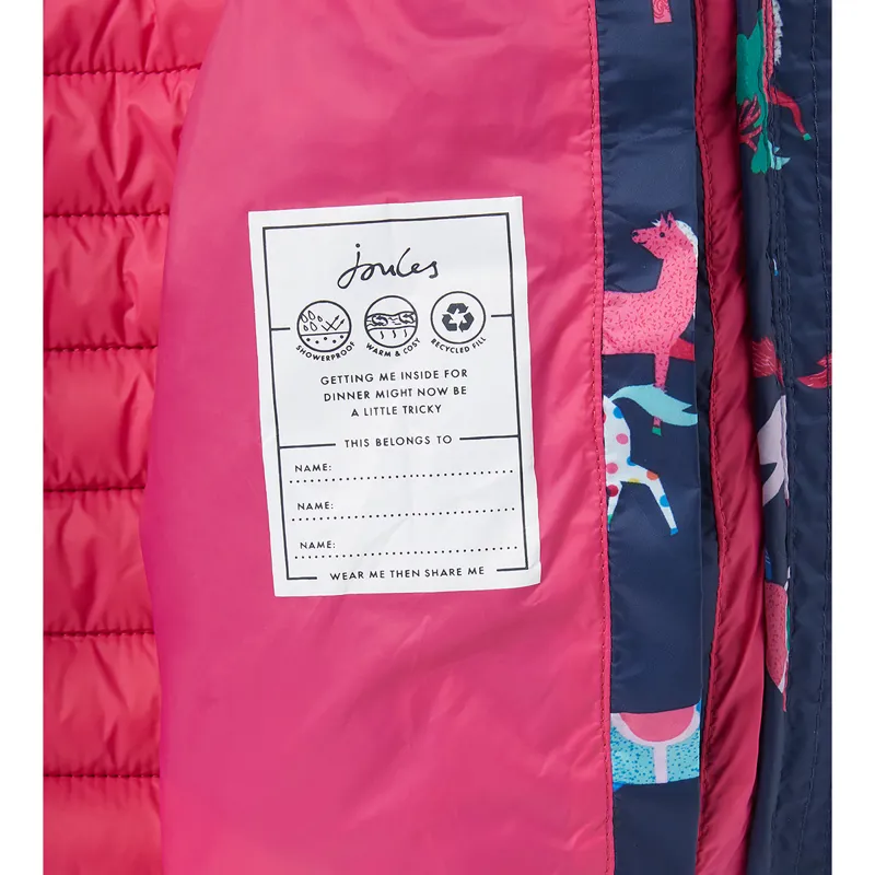 Joules Kinnaird Showerproof Recycled Packable Padded Jacket - Navy Horses-3