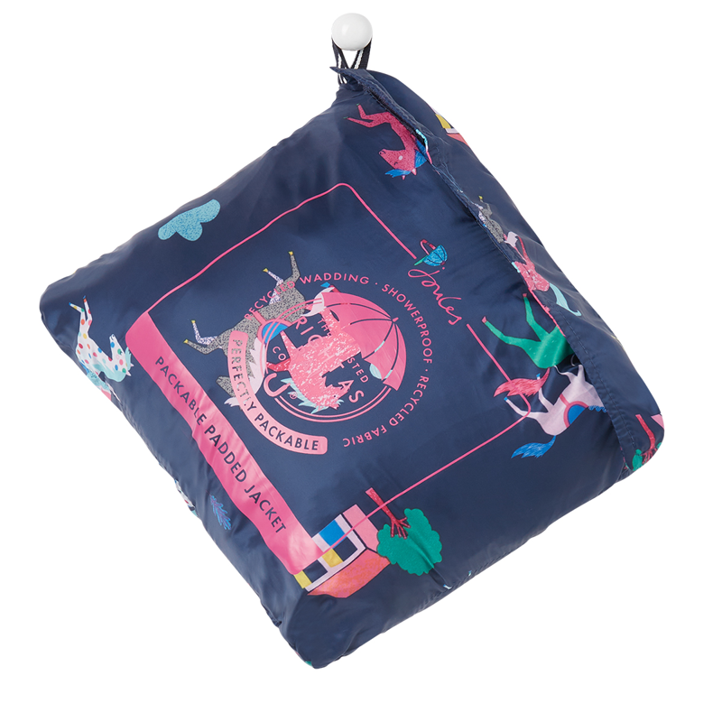 Joules Kinnaird Showerproof Recycled Packable Padded Jacket - Navy Horses-2