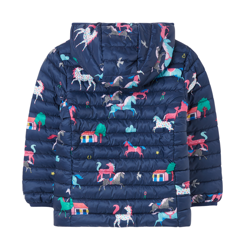 Joules Kinnaird Showerproof Recycled Packable Padded Jacket - Navy Horses-1