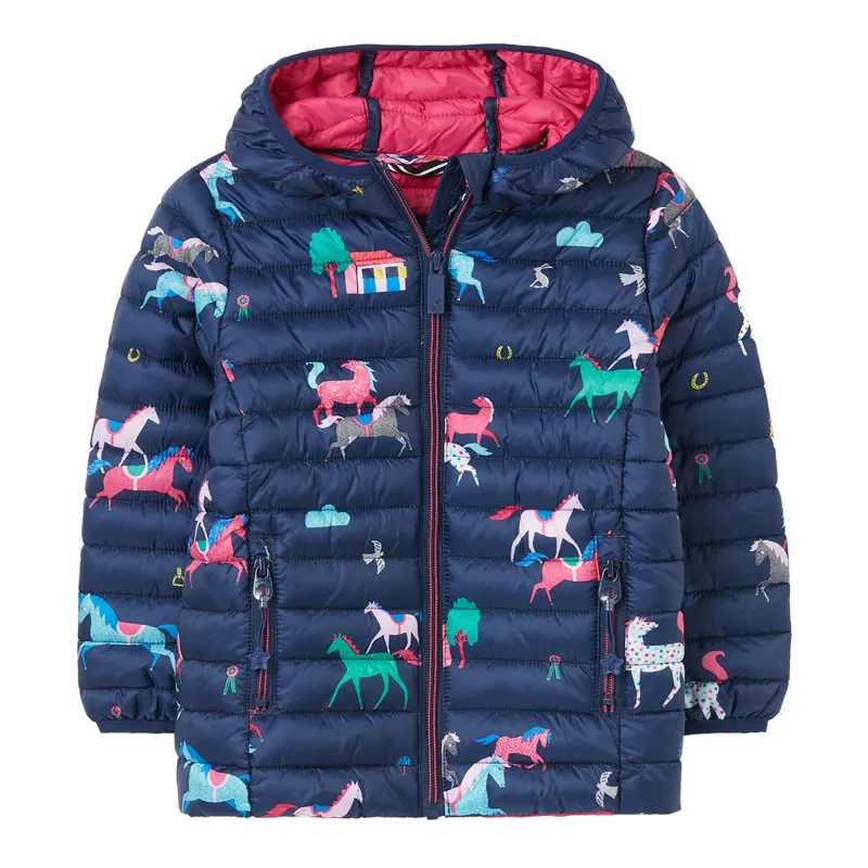 Joules Kinnaird Showerproof Recycled Packable Padded Jacket - Navy Horses