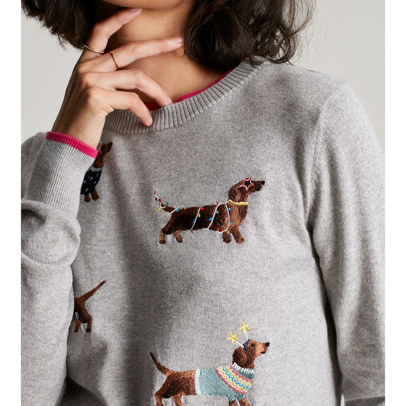 Joules Mariella Festive Intarsia Jumper - Grey Dog-3