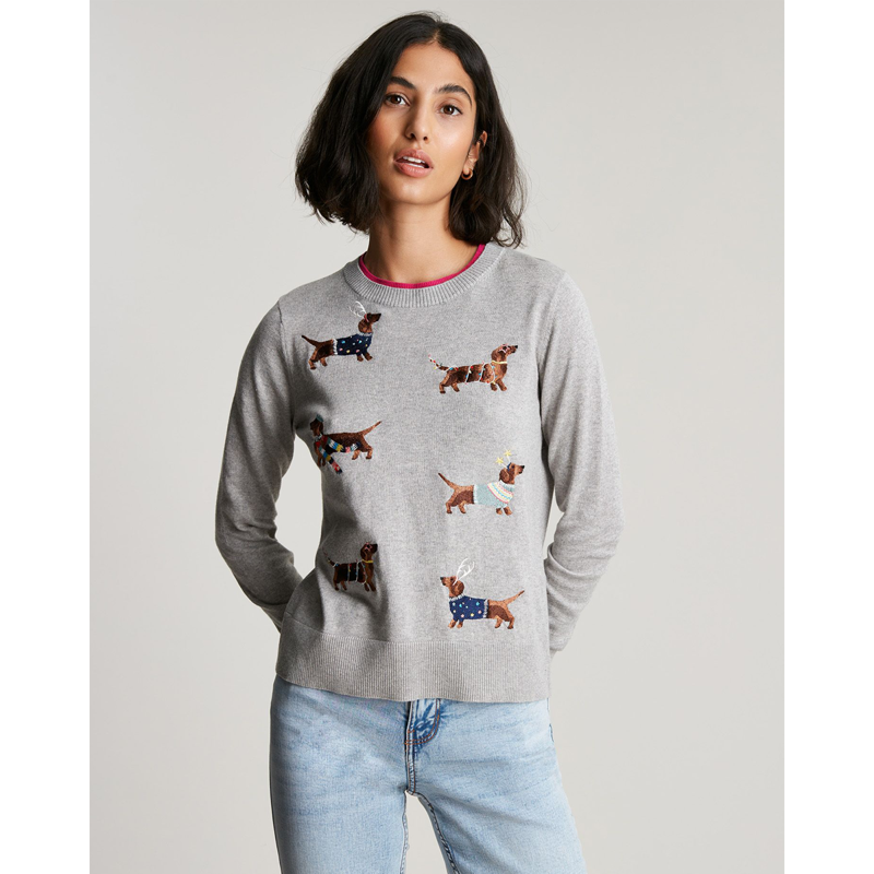 Joules Mariella Festive Intarsia Jumper - Grey Dog-1