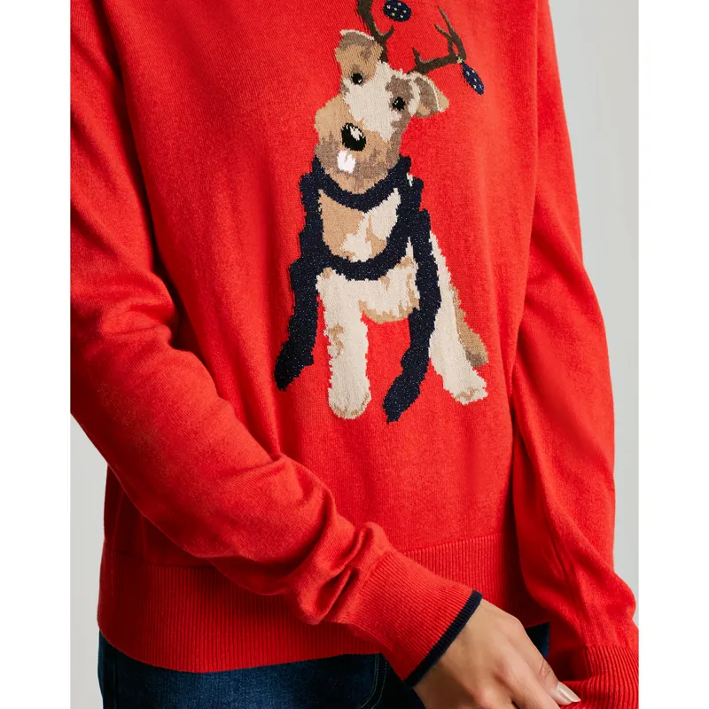 Joules Mariella Festive Intarsia Jumper - Red Dog-3