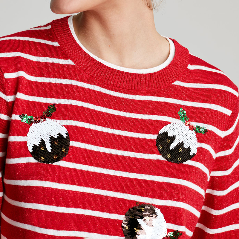 Joules Mariella Festive Intarsia Jumper - Red Stripe-3