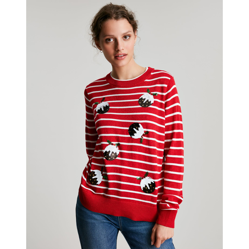 Joules Mariella Festive Intarsia Jumper - Red Stripe-1