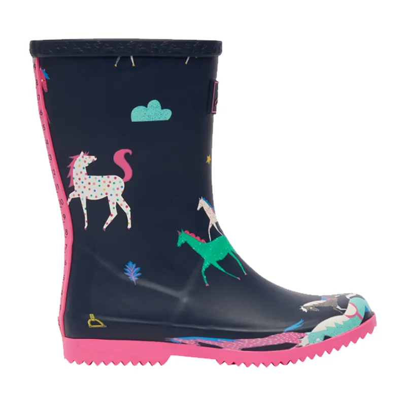 Joules Jnr Roll Up Flexible Printed Wellies - Navy Horses-2