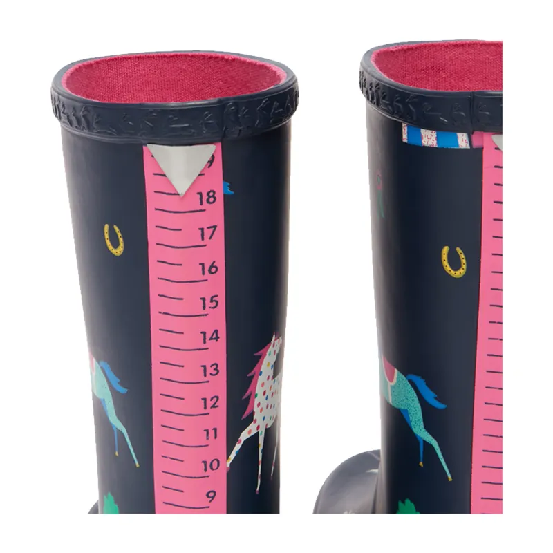 Joules Jnr Roll Up Flexible Printed Wellies - Navy Horses-4