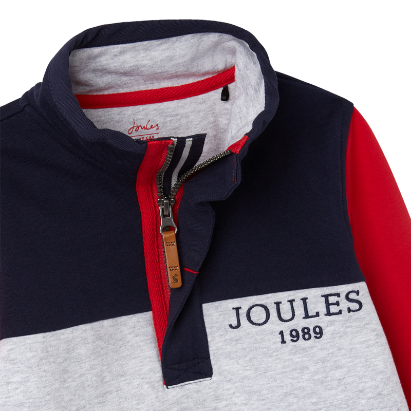 Joules Dale Colourblock Overhead 1/2 Zip Sweatshirt - Navy Red Grey-2