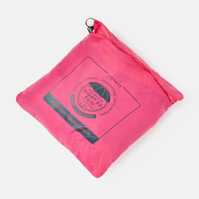 Joules Kinnaird Showerproof Recycled Packable Padded Jacket - Bright Pink-3