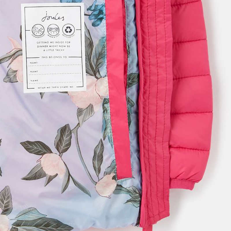 Joules Kinnaird Showerproof Recycled Packable Padded Jacket - Bright Pink-2