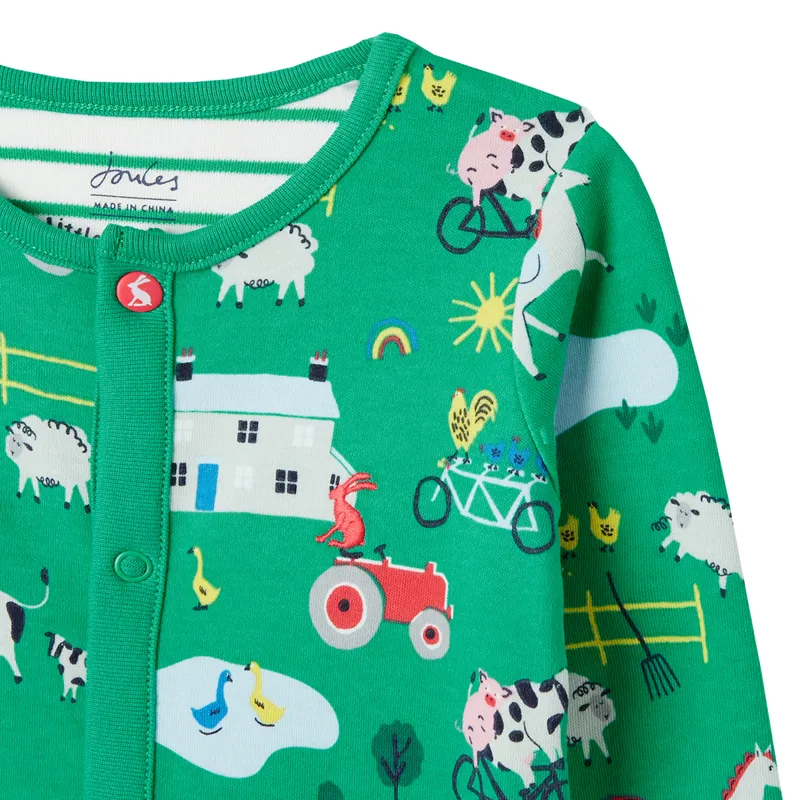 Joules Razamataz Printed Babygrow - Farm Green-2