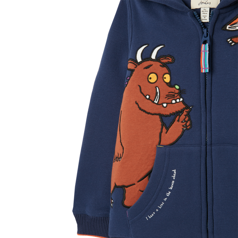 Joules Gruffalo Seth Fleece Lined Zip Through Hooded Sweatshirt - Navy-2