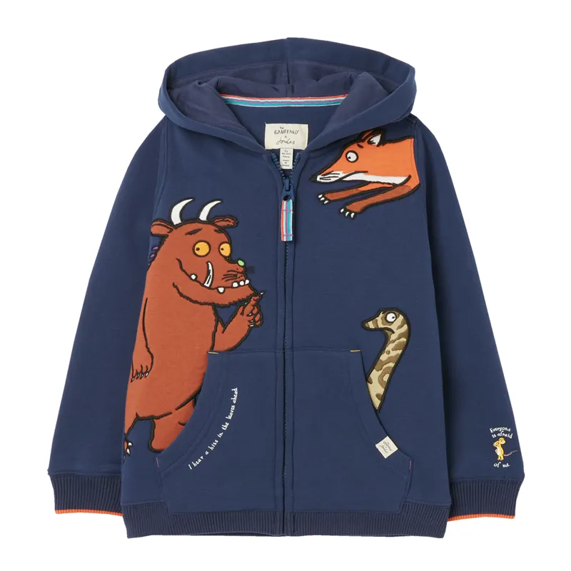 Joules Gruffalo Seth Fleece Lined Zip Through Hooded Sweatshirt - Navy