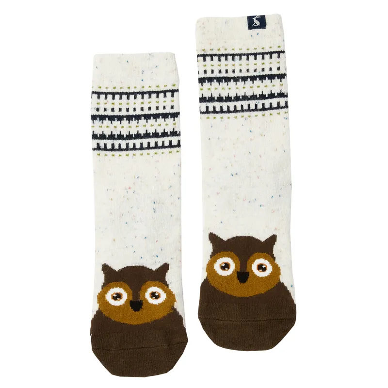 Joules Warmley Fluffy Socks - Owl Creme