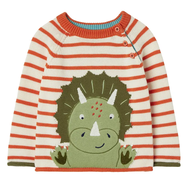 Joules Winnie Intarsia Jumper - Dino Orange Stripe