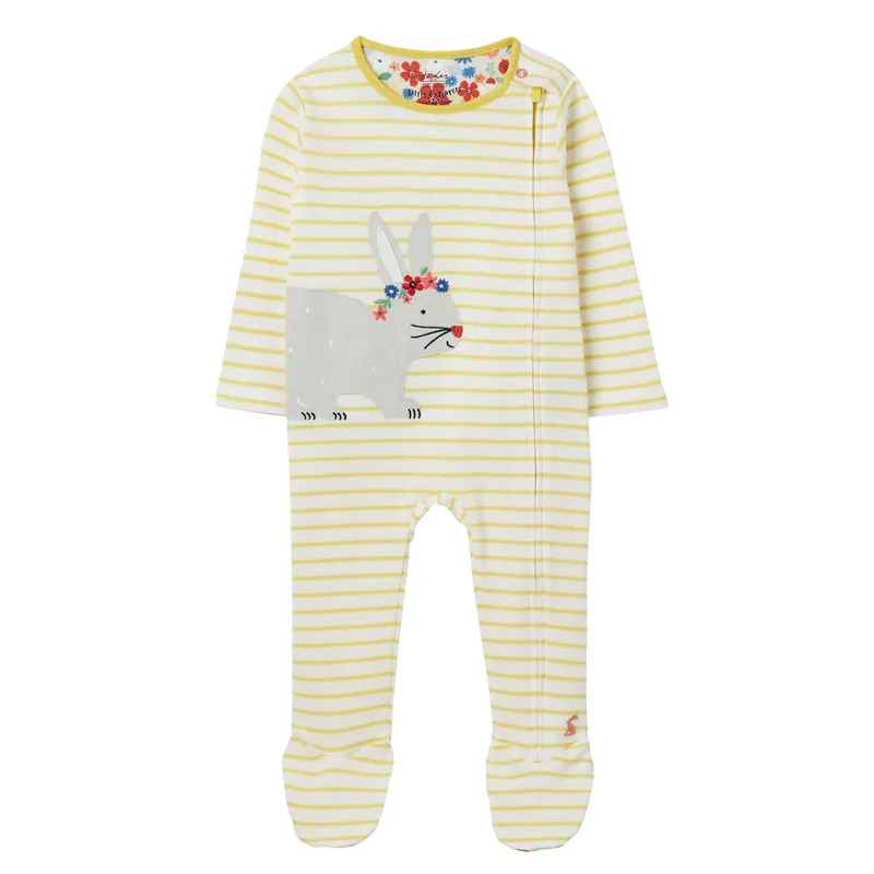 Joules Zippy Artwork Babygrow - Bunny Stripe