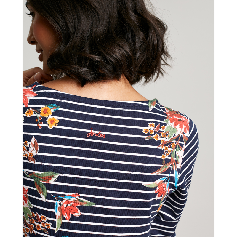 Joules Harbour Print Long Sleeve Jersey Top - Navy Floral Stripe-3