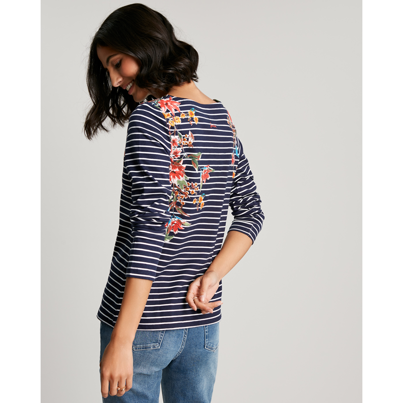 Joules Harbour Print Long Sleeve Jersey Top - Navy Floral Stripe-2