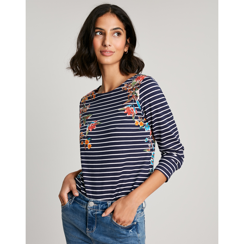 Joules Harbour Print Long Sleeve Jersey Top - Navy Floral Stripe-1