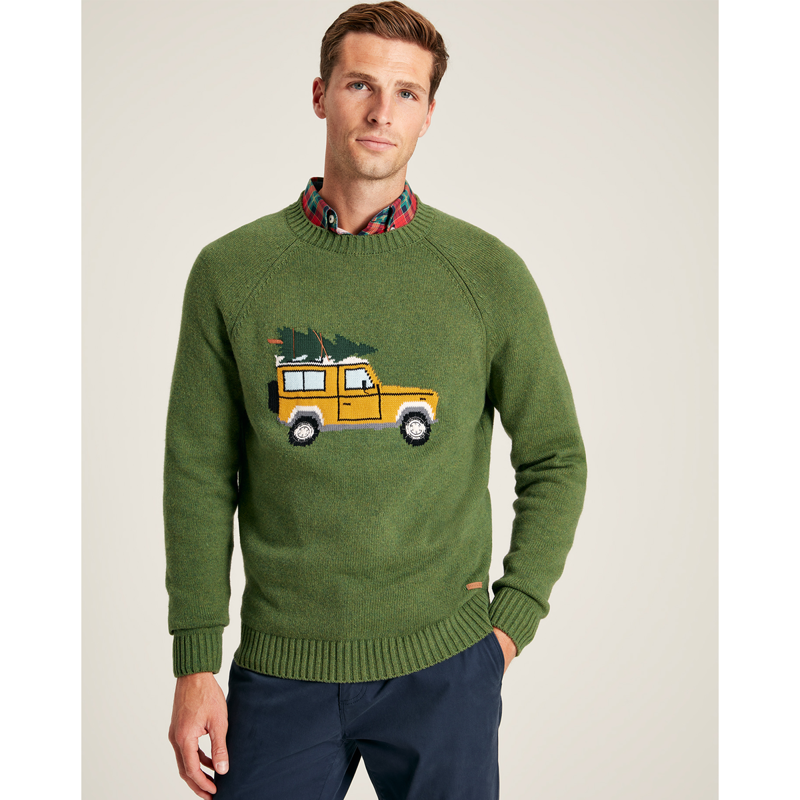 Joules Men's The Cracking Knit Festive Jumper - Khaki Seaweed-1